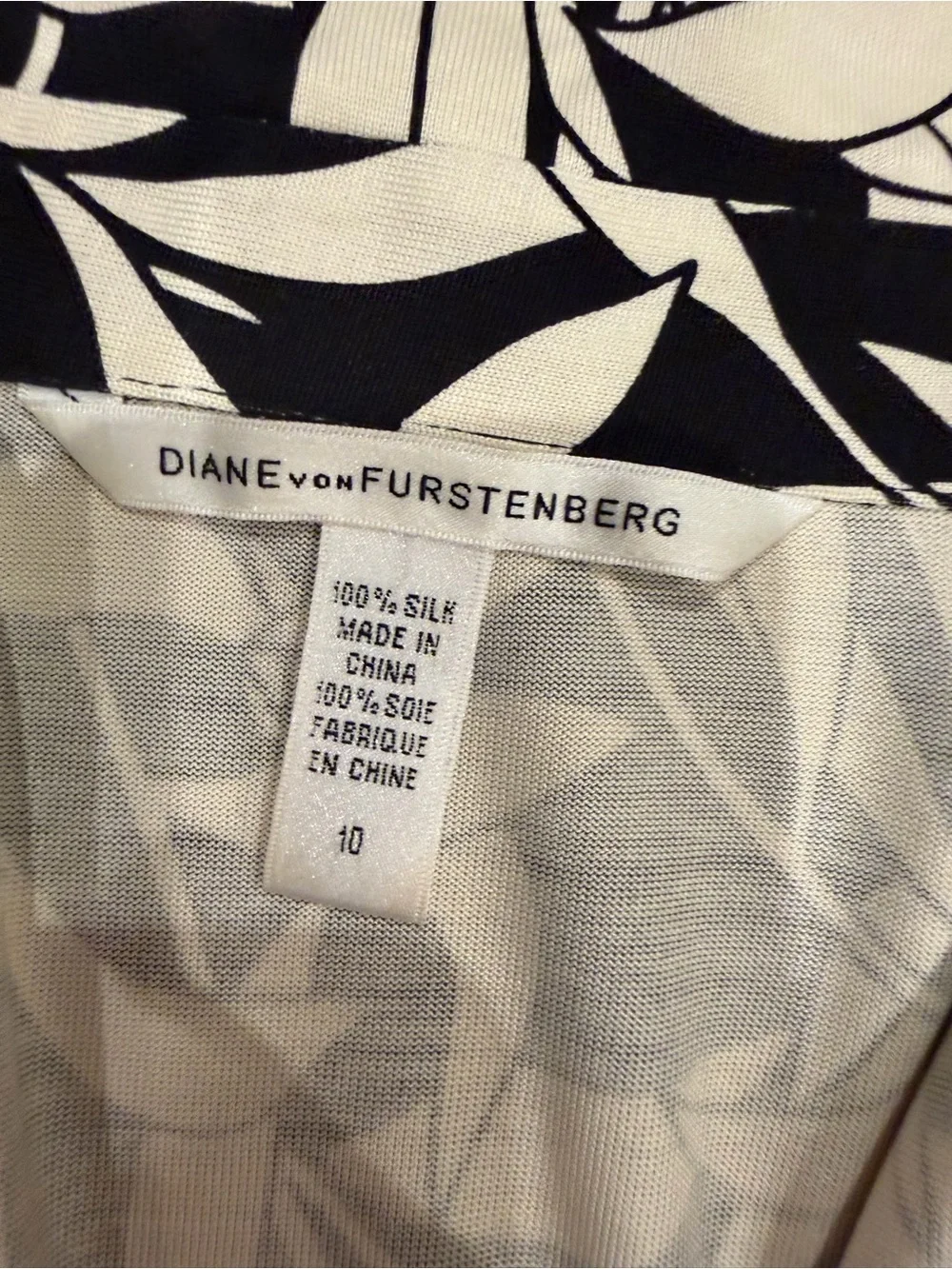 Diane Von Furstenberg Black and Cream Leaf-Print Silk Midi Wrap Dress - Picture 8 of 14